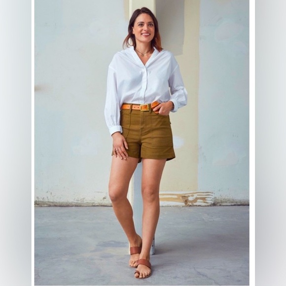 Banana Republic Premium Denim Mid Rise 4” Utility Short  Olive Green Size 28 - Picture 3 of 10